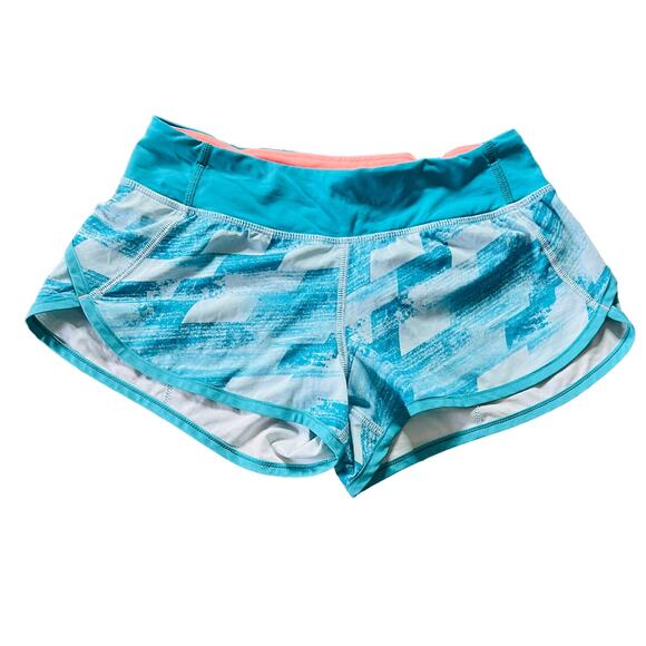 Lululemon Ivivva Girls Teal Orange Pattern Speed Athletic Shorts 10 - Picture 1 of 4